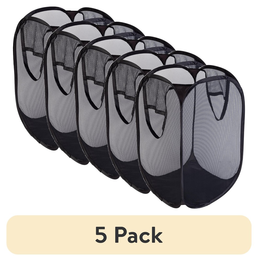 (5 pack) Pop-Up Spiral Polyester Laundry Hamper, Rich Black