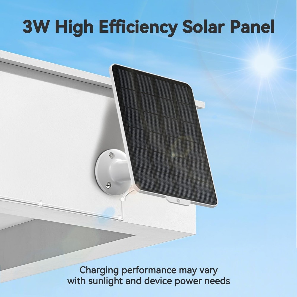 3W Solar Panel for Battery-Powered Security Cameras,USB-C & Micro USB White