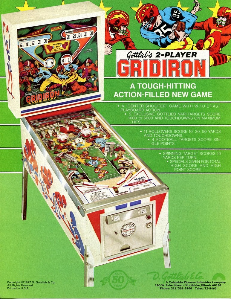 Gridiron Gottlieb Pinball Flyer / Brochure / Ad Mint Condition