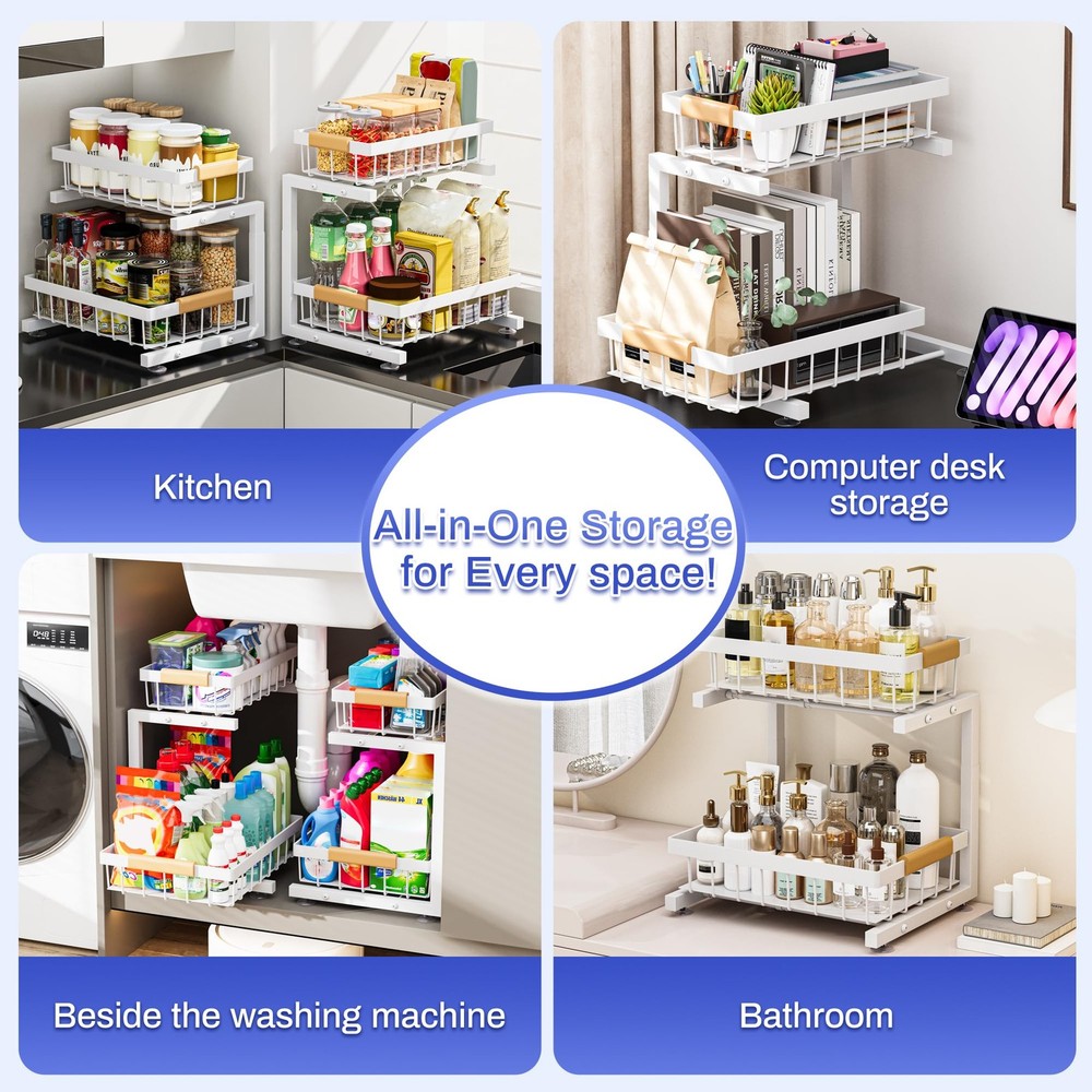 Under Sink Organizer set 2 Pack Expandable 2 Tier storage shelf