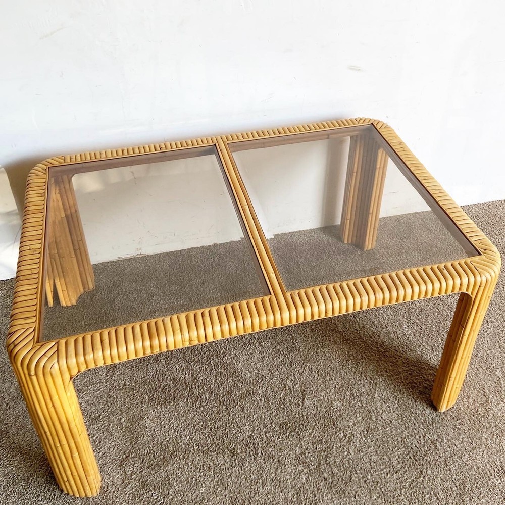Boho Chic Split Bamboo Smoked Glass Top Dining Table