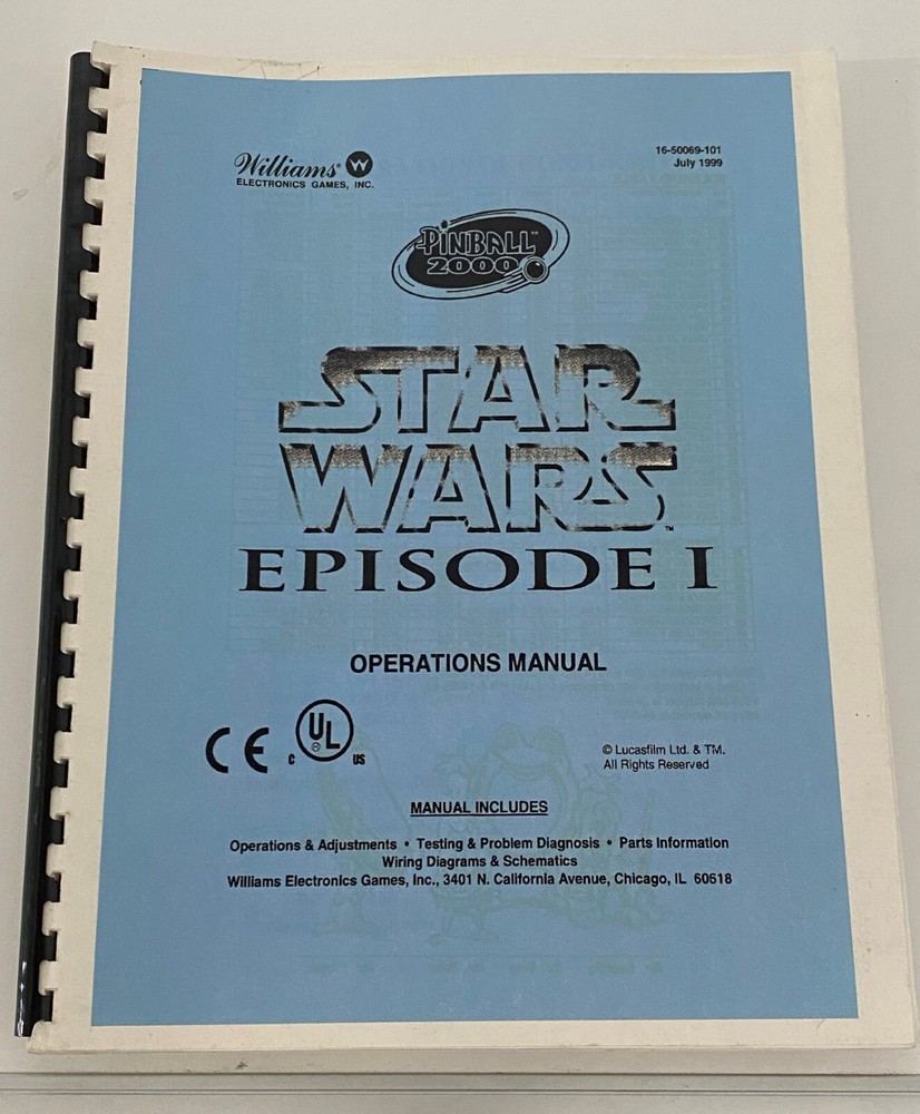 ORIGINAL-WLLIAMS ELECTRONICS-STAR WARS EPISODE I-OPERATIONS MANUAL