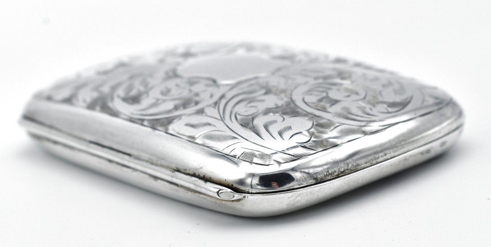 Antique Solid Silver Cigarette Case Pattern Engraved 1922 Acanthus