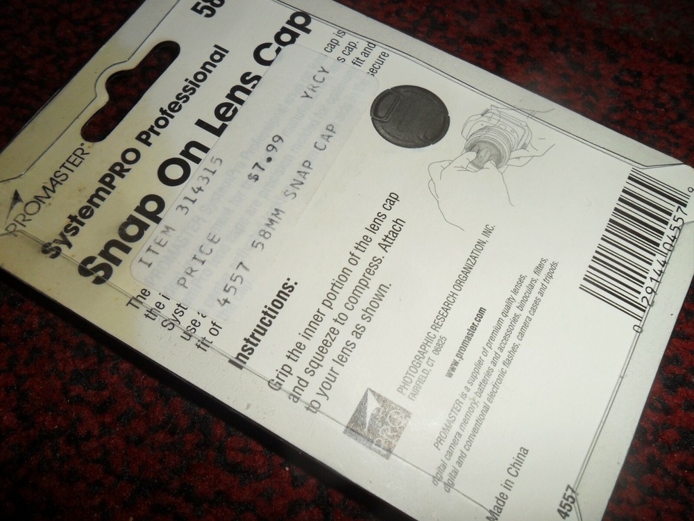 Promaster 58mm snap on Lens Cap - System Pro Professional