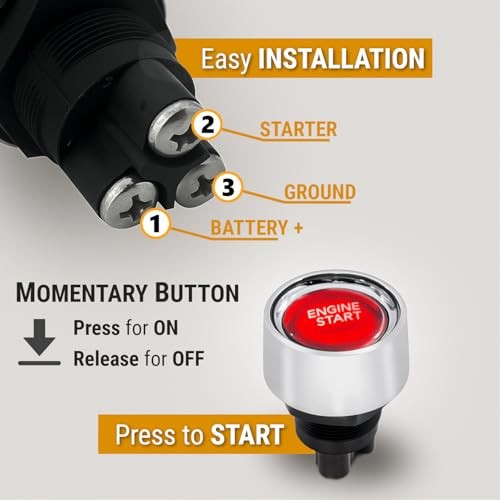 Engine Start Push Button Switch with LED – 12V Momentary Starter Button, 50A