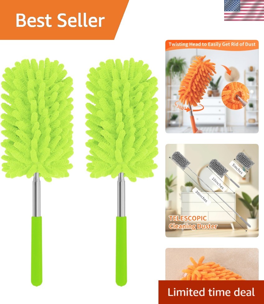 Extendable Microfiber Duster Set - Washable, Multi-Purpose for Home & Office Use