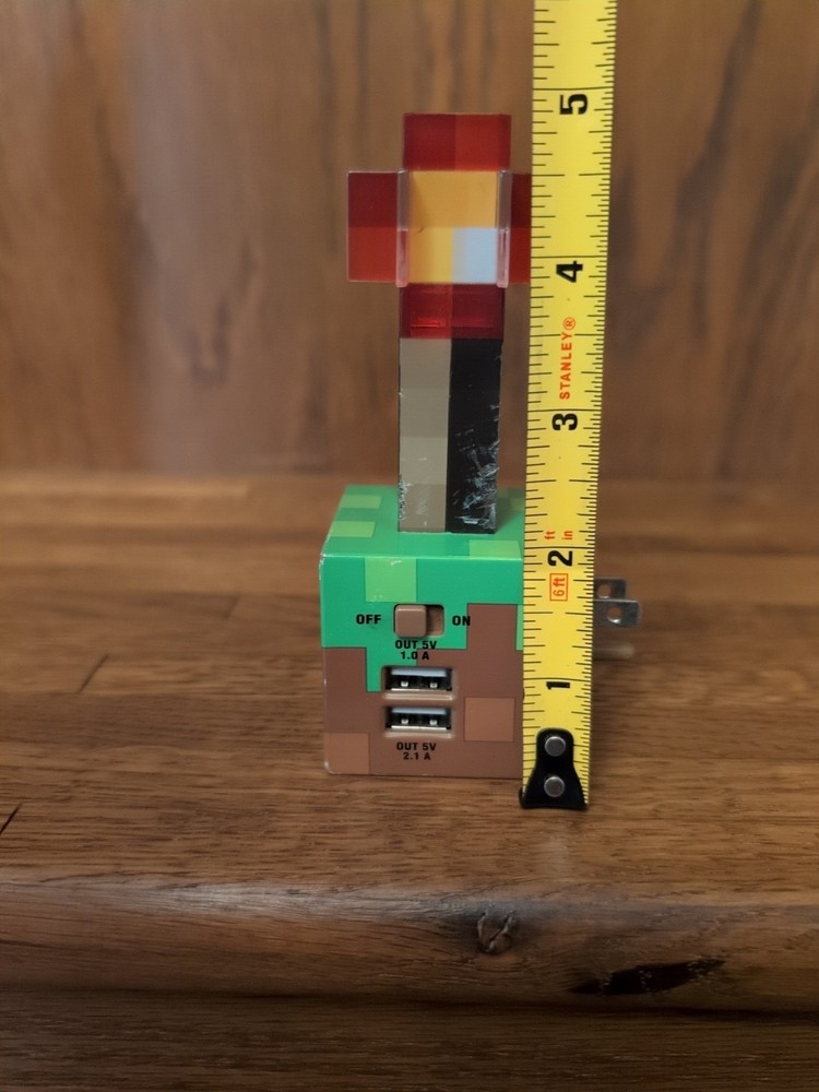 Minecraft Torch Night Light w/ Switch and 2 USB Charging Ports 5"