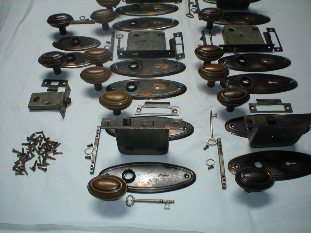 Antique Japanned Door Hardware Set