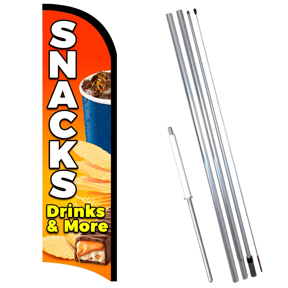 Snacks Drinks & More Premium Windless  Feather Flag Bundle (Complete Kit) OR Opt