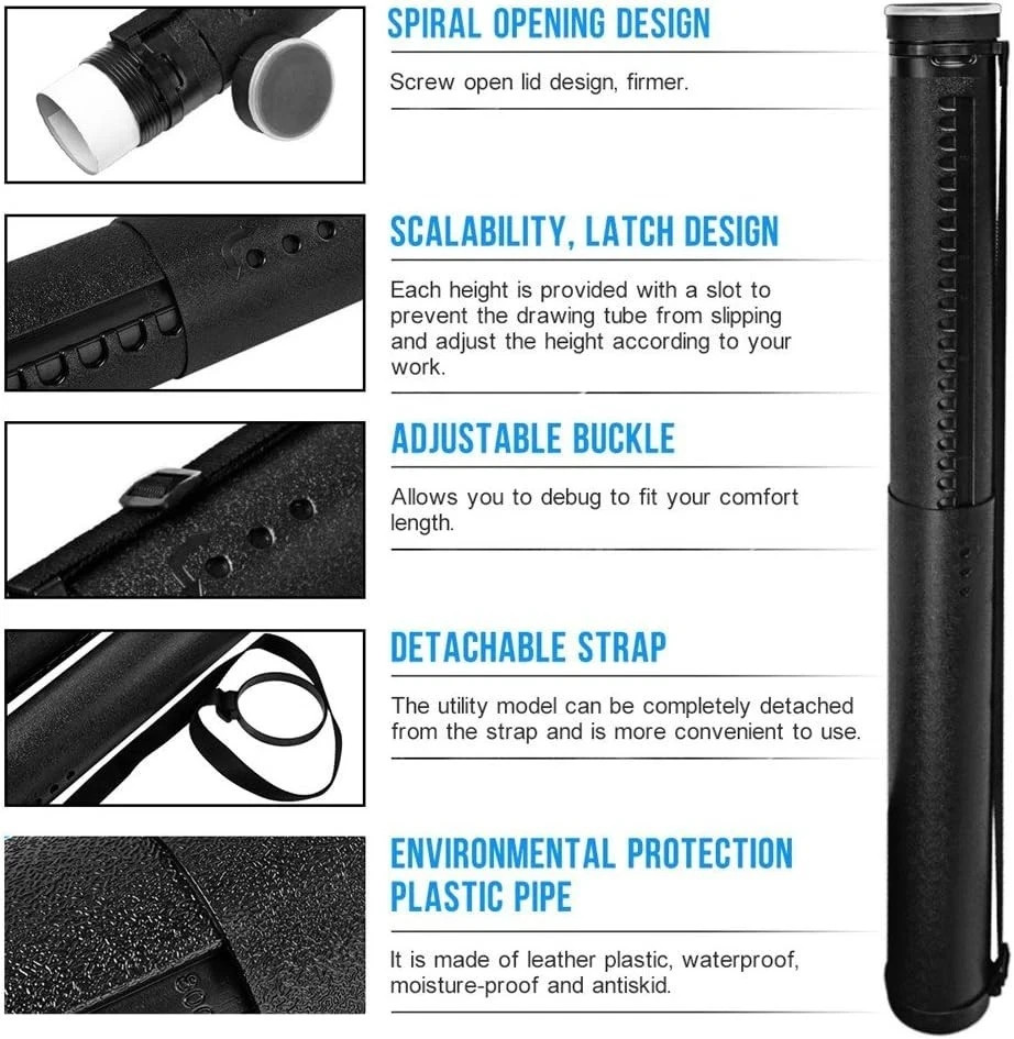 Adjustable Document Tube 24.5–40in Waterproof Light-Resistant w/ Strap