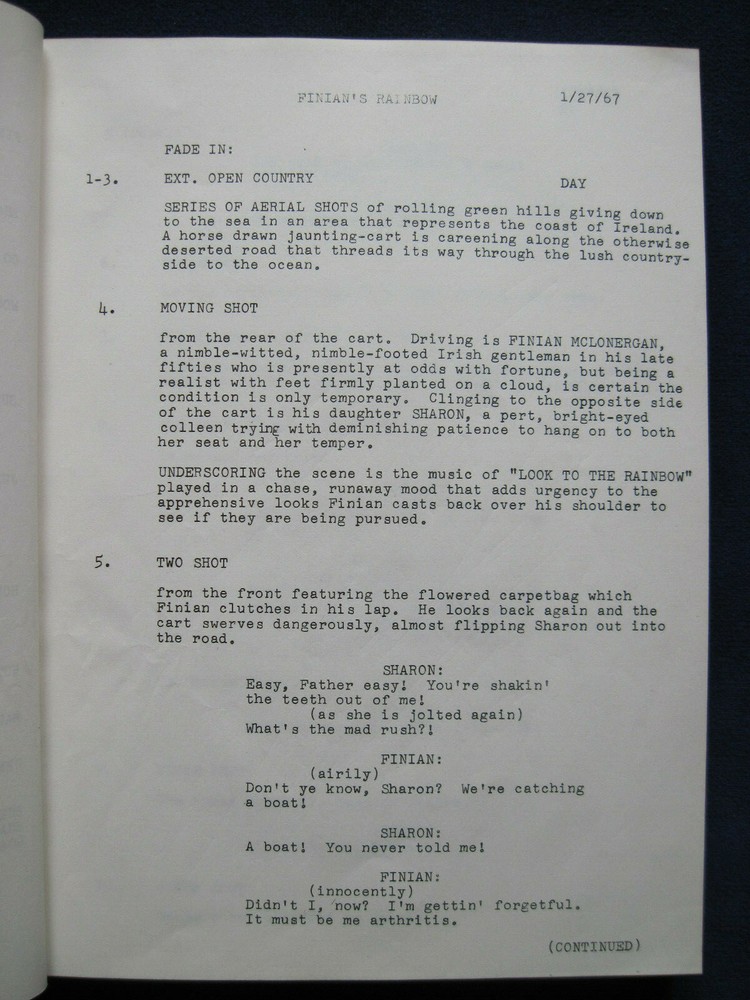 ORIGINAL PRESENTATION SCRIPT for FINIAN'S RAINBOW - FRANCIS FORD COPPOLA Film