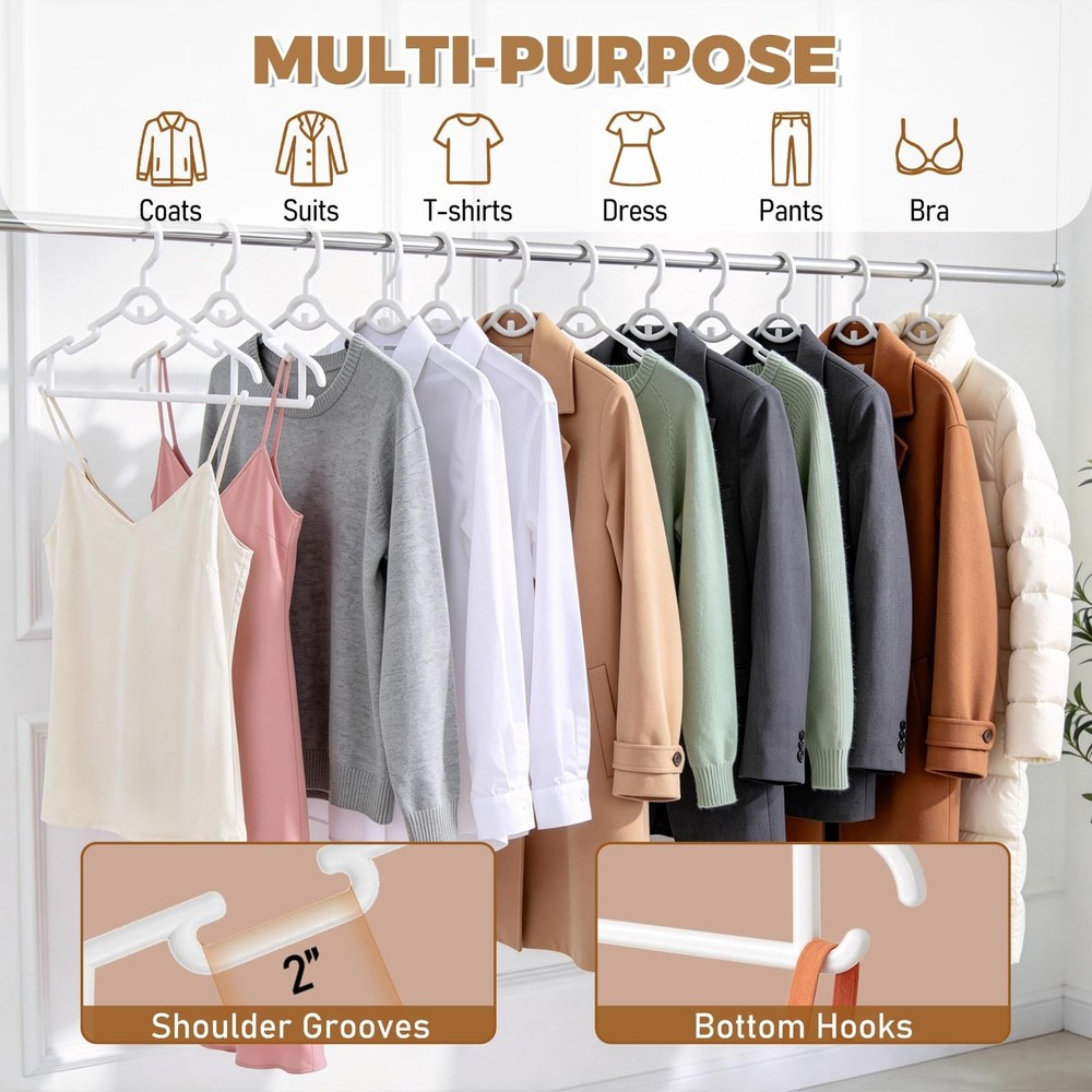 Heavy Duty Plastic Hangers 50 Pack, Stackable Space Saving, with 360° Swivel ...