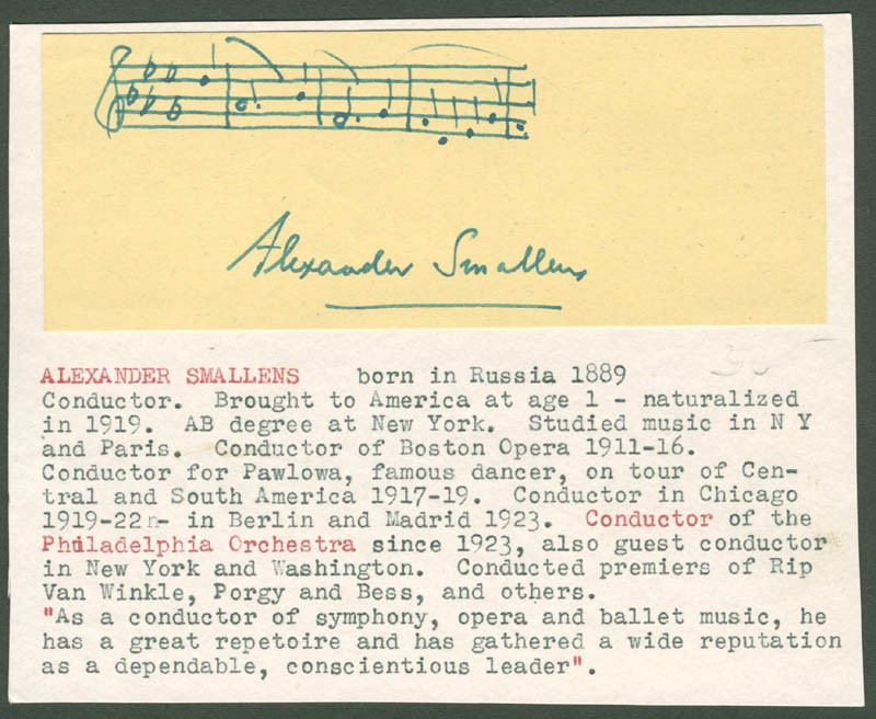 ALEXANDER SMALLENS - AUTOGRAPH MUSICAL QUOTATION SIGNED