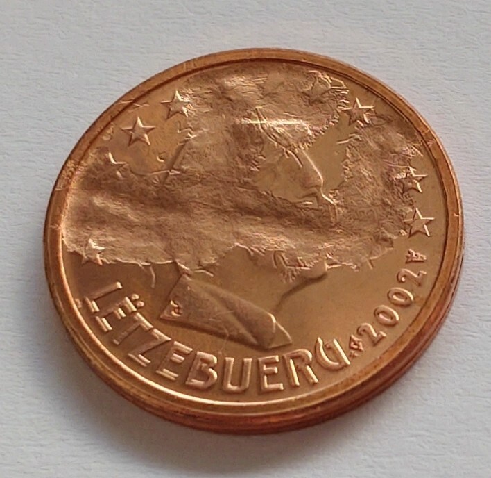 2 cent coin 2002 Luxembourg ERROR! RARE! UNCIRCULLATED