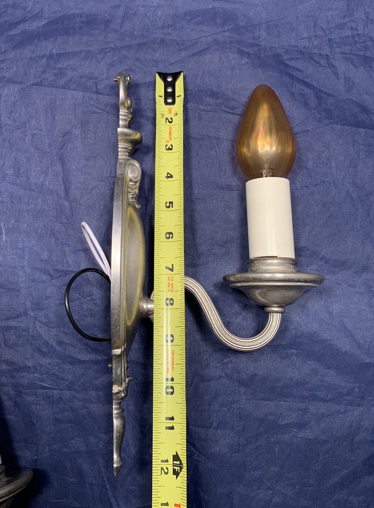 Wired Nickel Wall Sconces Light Fixtures Rewired Pair 111E