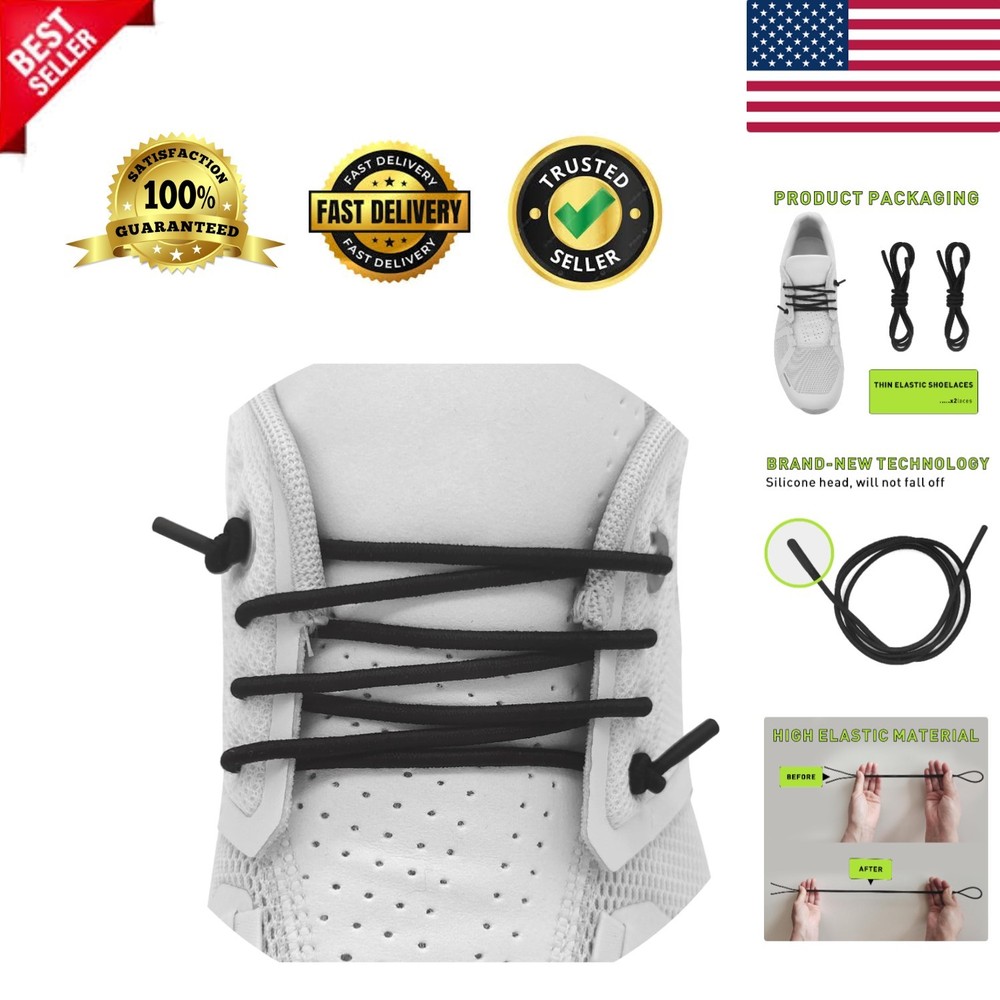 Black Elastic Bungee Replacement Laces for On Cloud Sneakers - 28 Inches