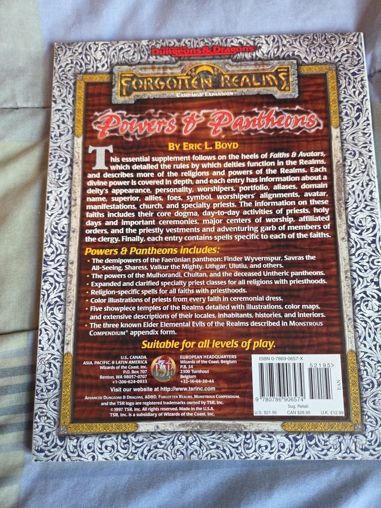 Powers & Pantheons Forgotten Realms Advanced Dungeons Dragons 1997 TSR 9563