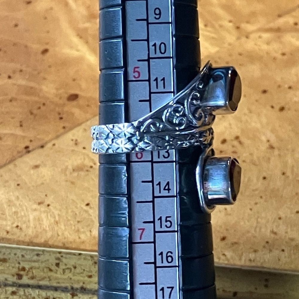 Natural Red Garnet Sterling Silver Bypass Ring Size 5.75