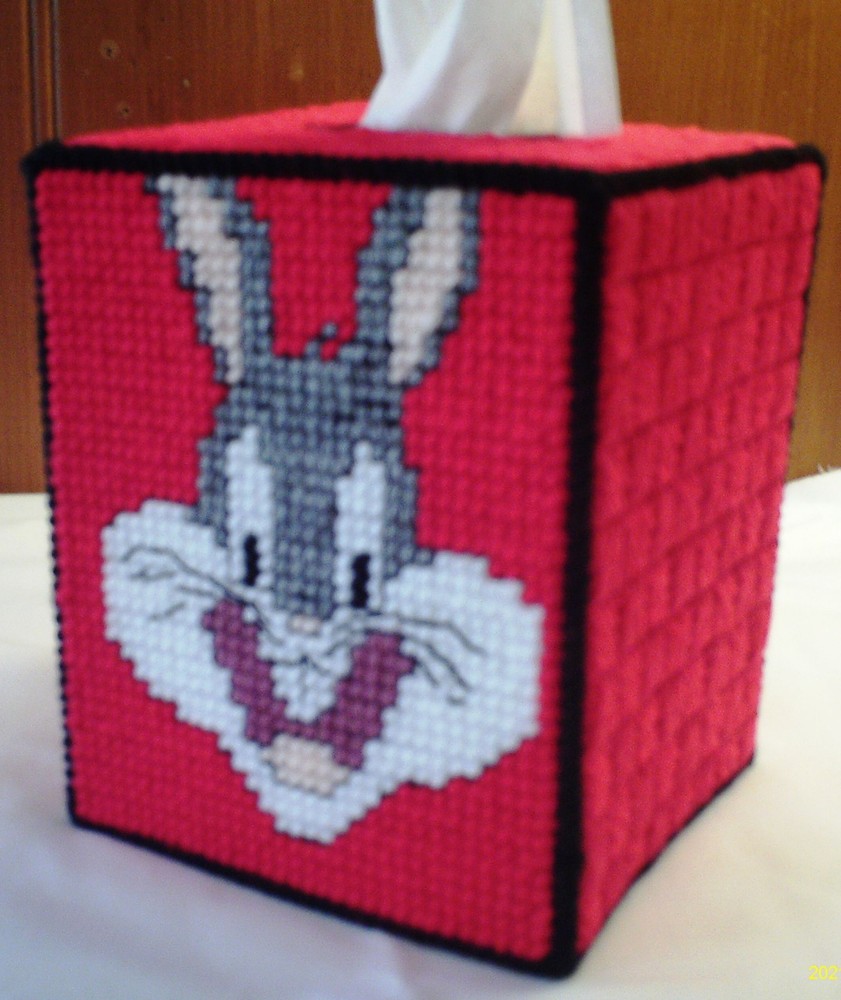 "Bugs Bunny" Tissue Box Cover (Plastic & Yarn) Finished