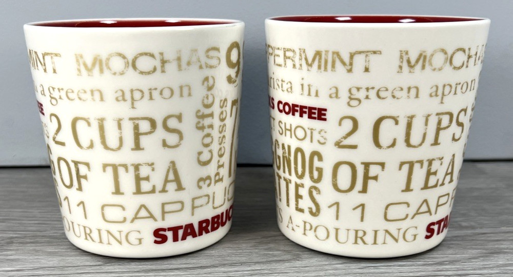 Starbucks Christmas 2008 Ceramic Coffee Mug Pair 14 Oz