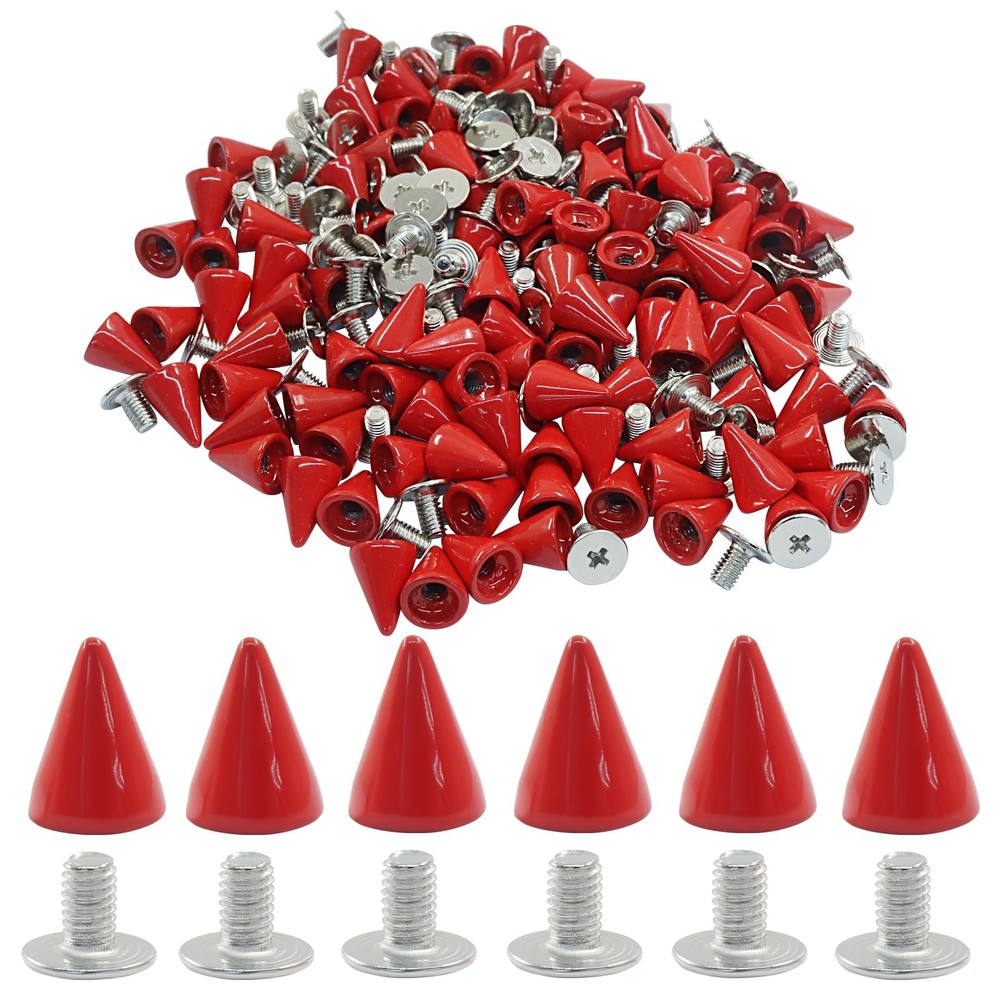 100 Packs Cone Spikes Screwback Studs, Red Metal Studs 7x10mm Screw Back Rive...