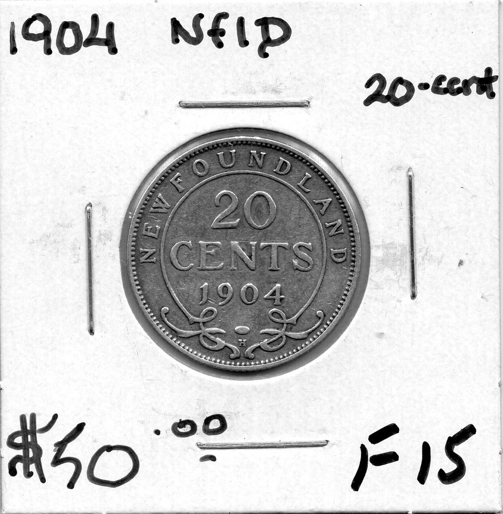 1904 NFLD 20 Cents silver F+