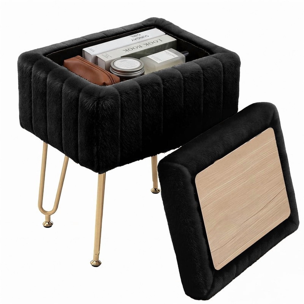 Square Ottoman with Table Top, Comfortable Footrest With Storage