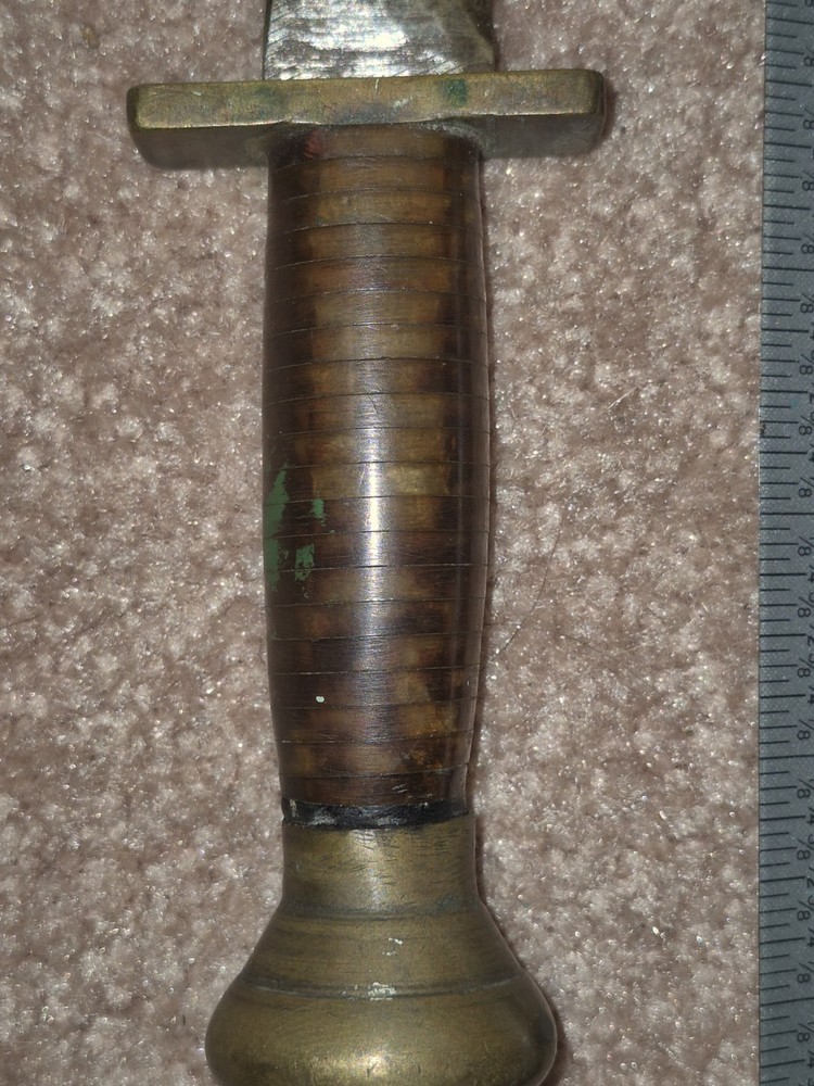WW2?? Ka-bar Style Knife Solid Brass With Clear Layered Handle Very Solid Heavy