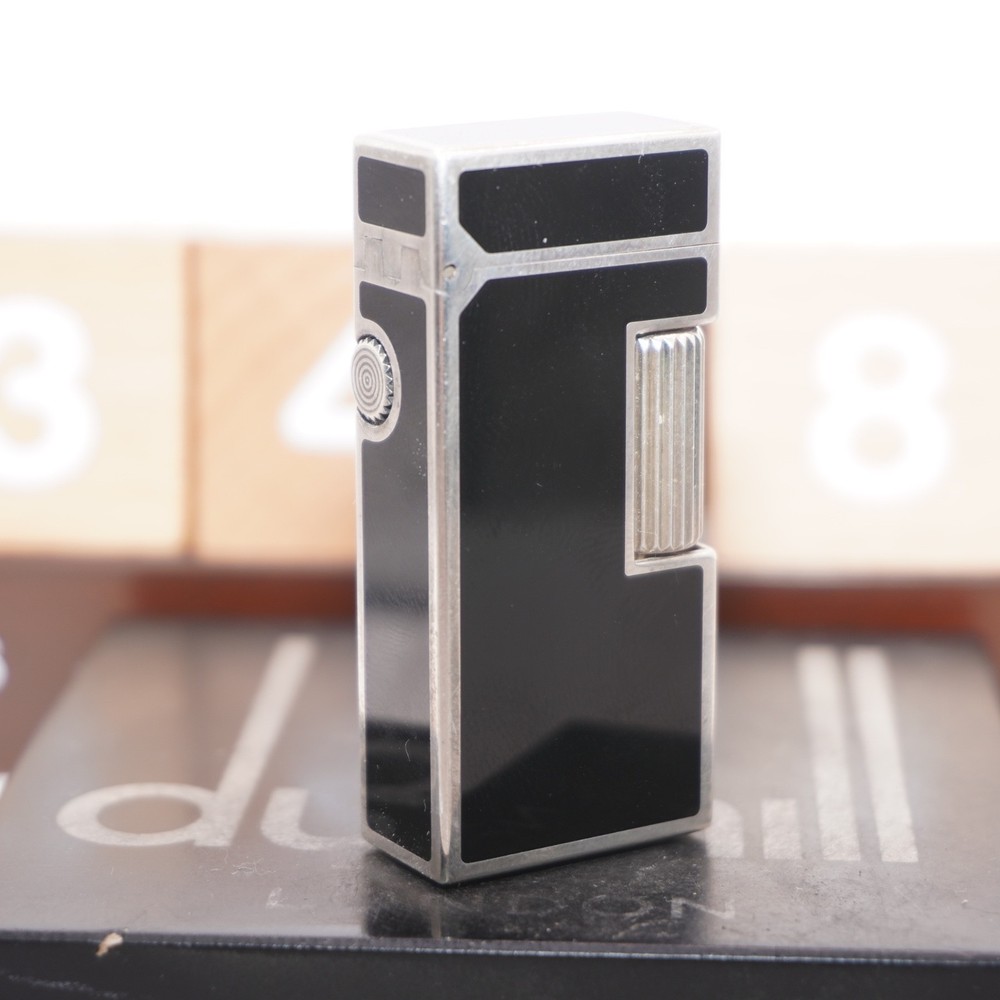 Dunhill Mini Lighter Silver & Black Lacquer_Ultrasonically Cleaned_Working