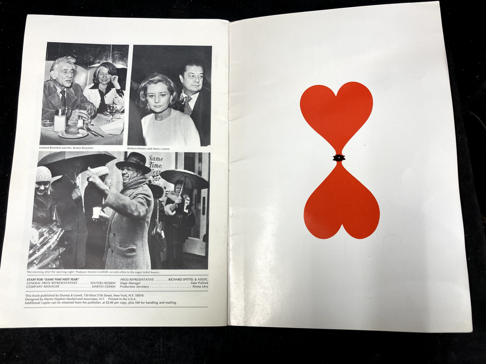 1977 SAME TIME NEXT YEAR SOUVENIR THEATRE PROGRAM, DICK VAN DYKE & CAROL BURNETT