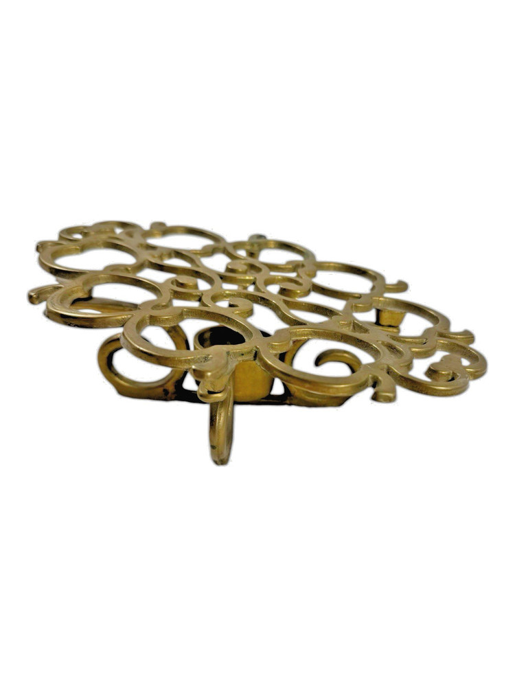 Solid Brass Apple Pattern Tea Light Warming Trivet 9" x 6.25" Vintage 70's