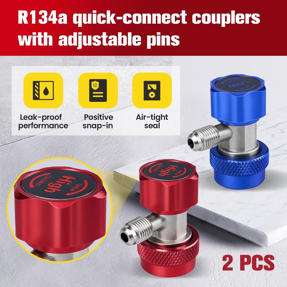 R134a Quick Coupler Adapter, Adjustable R134a Adapters Quick Connectors for C...