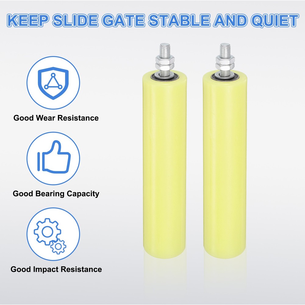 2Pcs Slide Gate Guide Roller 8" Nylon Sliding Gate Support Assembly, Yellow