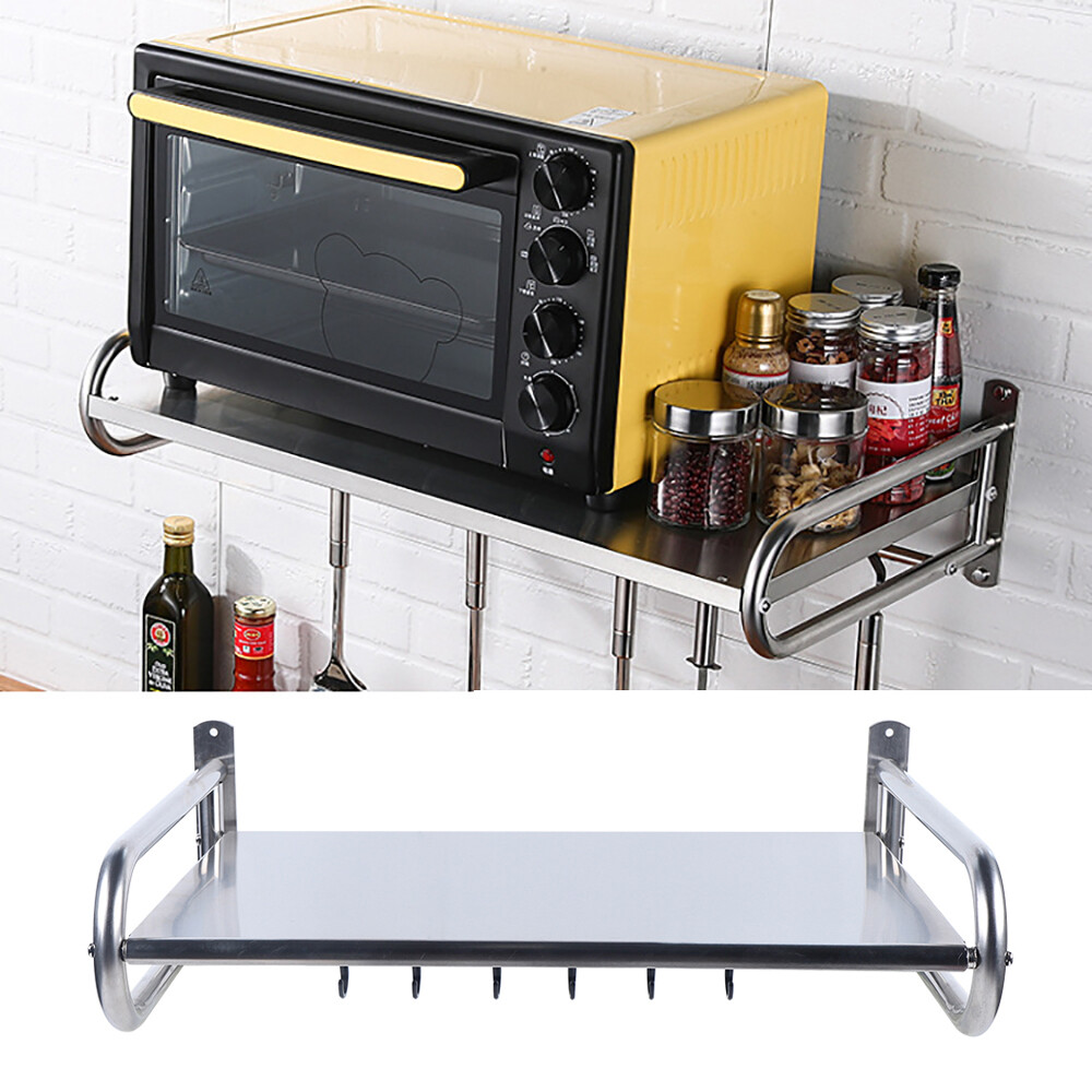 2 Tiers Adjustable Microwave Stand Wall Mounted Microwave Stand With 6 Hooks