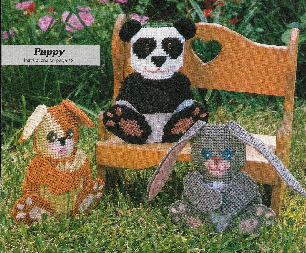 CRITTER SITTERS BUNNY PUPPY & PANDA BEAR PLASTIC CANVAS PATTERN INSTRUCTIONS