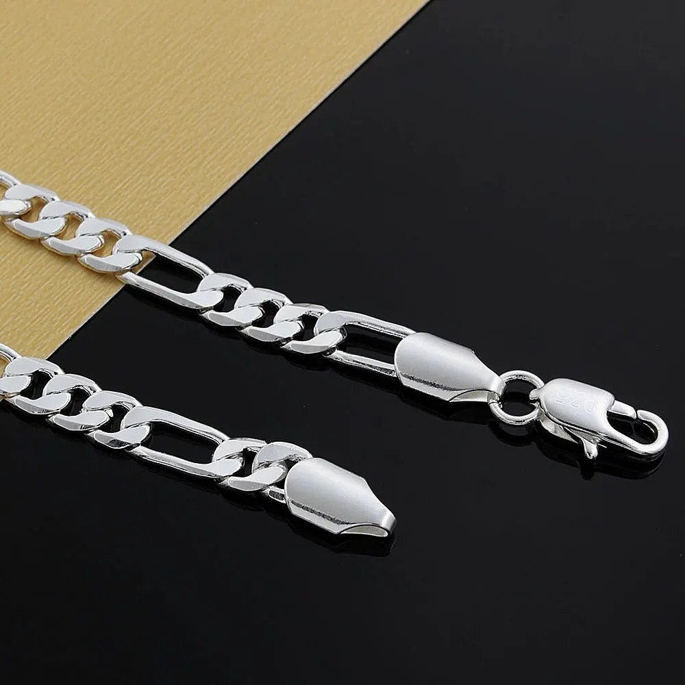Solid 925 Sterling Silver Necklace For Men Classic 12mm Cuban Chain