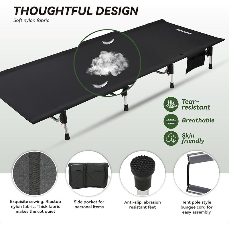 Heavy Duty Camping Cot Portable Compact Easy Setup Comfortable Sleeping Bed New