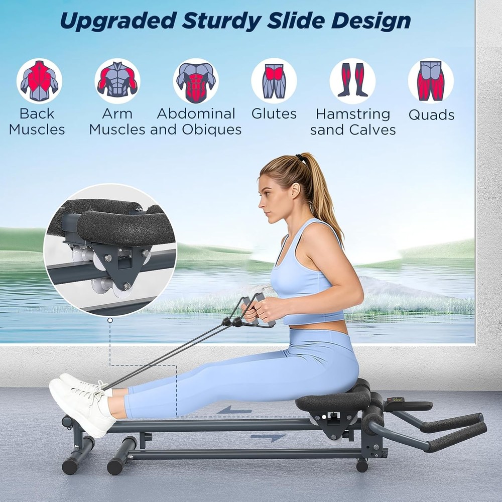 4-in-1 Rowing Machine, Ab Machine – Foldable Full Body Workout Equipment with...