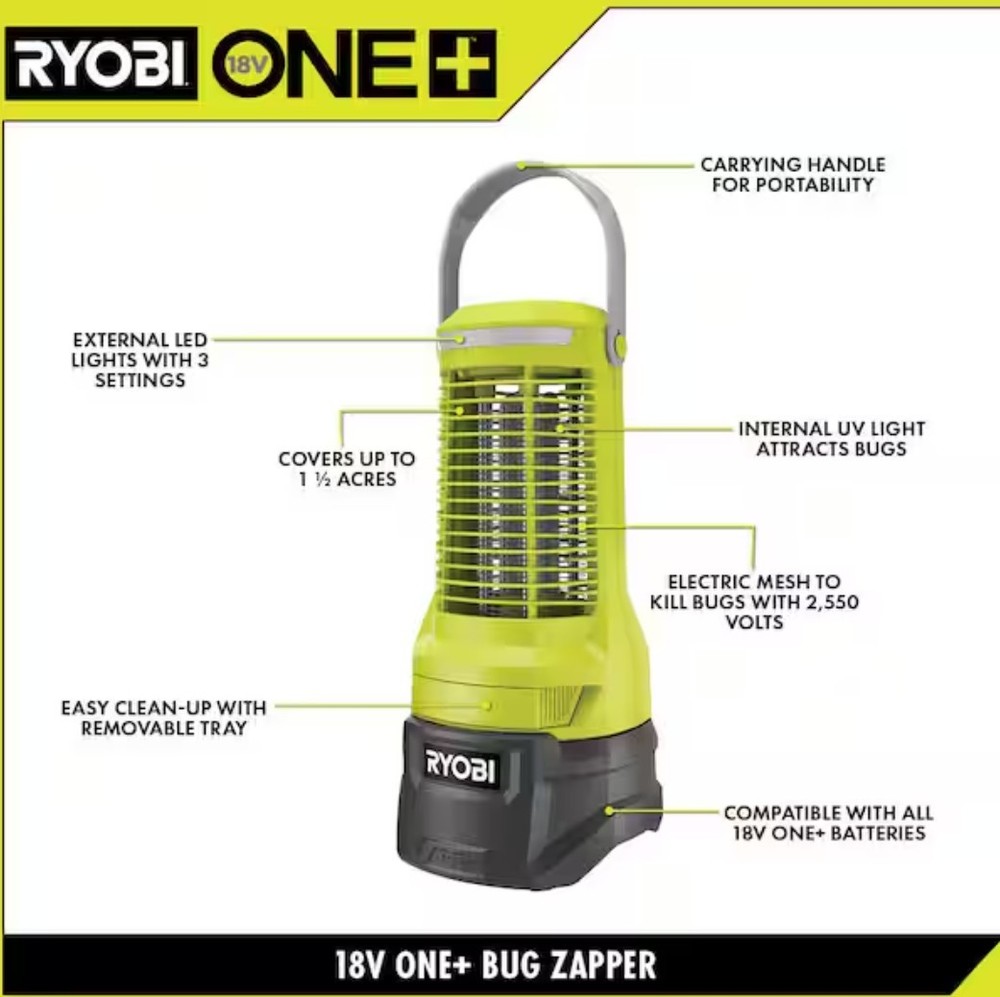 Ryobi Bug Zapper Portable Compact 1/2 Acre Coverage 18-Volt Cordless Tool Only