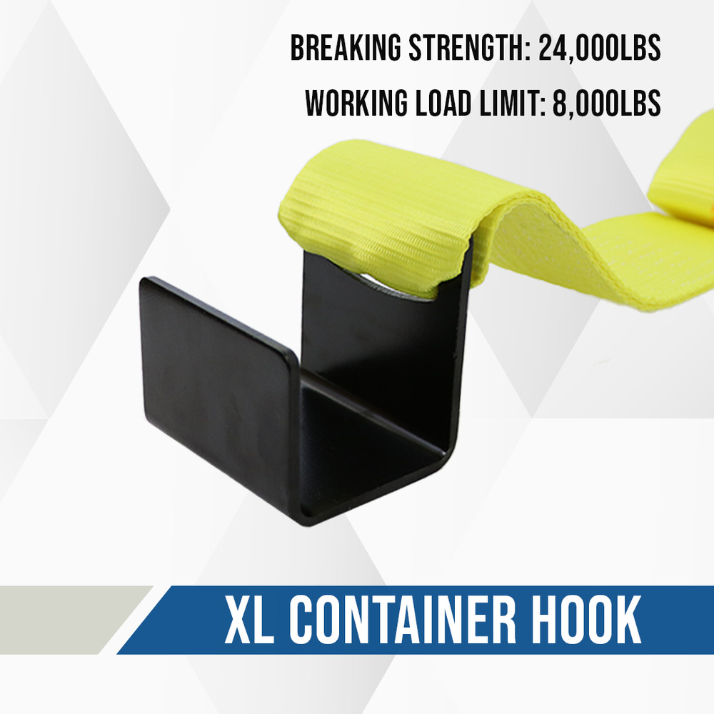 2 Pack Roll Off Winch Strap w/ Flat Hook - Loop End 4" x 5' 24,000lbs Container
