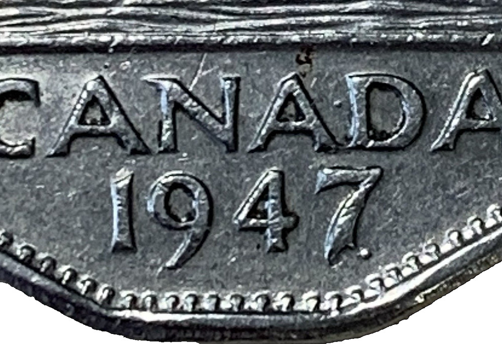 1947 DOT CANADA 5 CENT, VF+/EF, Rare