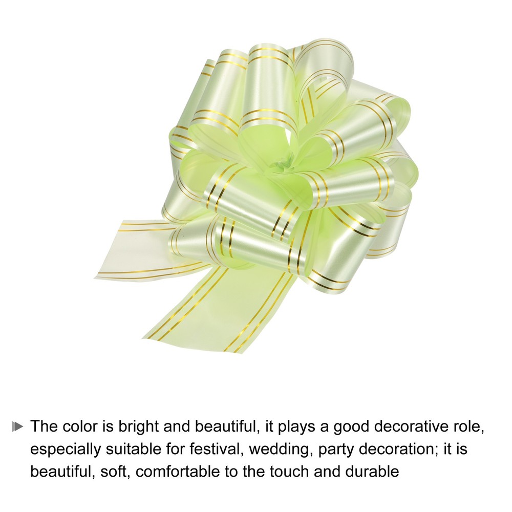 5pcs 8" Large Pull Bow Metallic Light Green Gift Wrapping Bows with Gold Edge