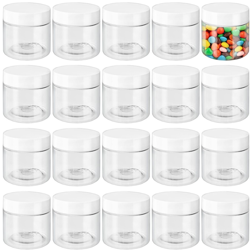 20 Pcs 2 Oz Clear Cosmetic Container with White LidsTravel Storage Clear