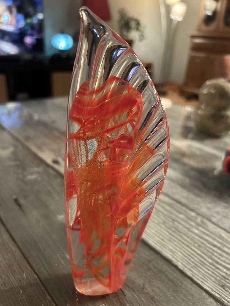 Small Unique Orange Fire Glass Ornament