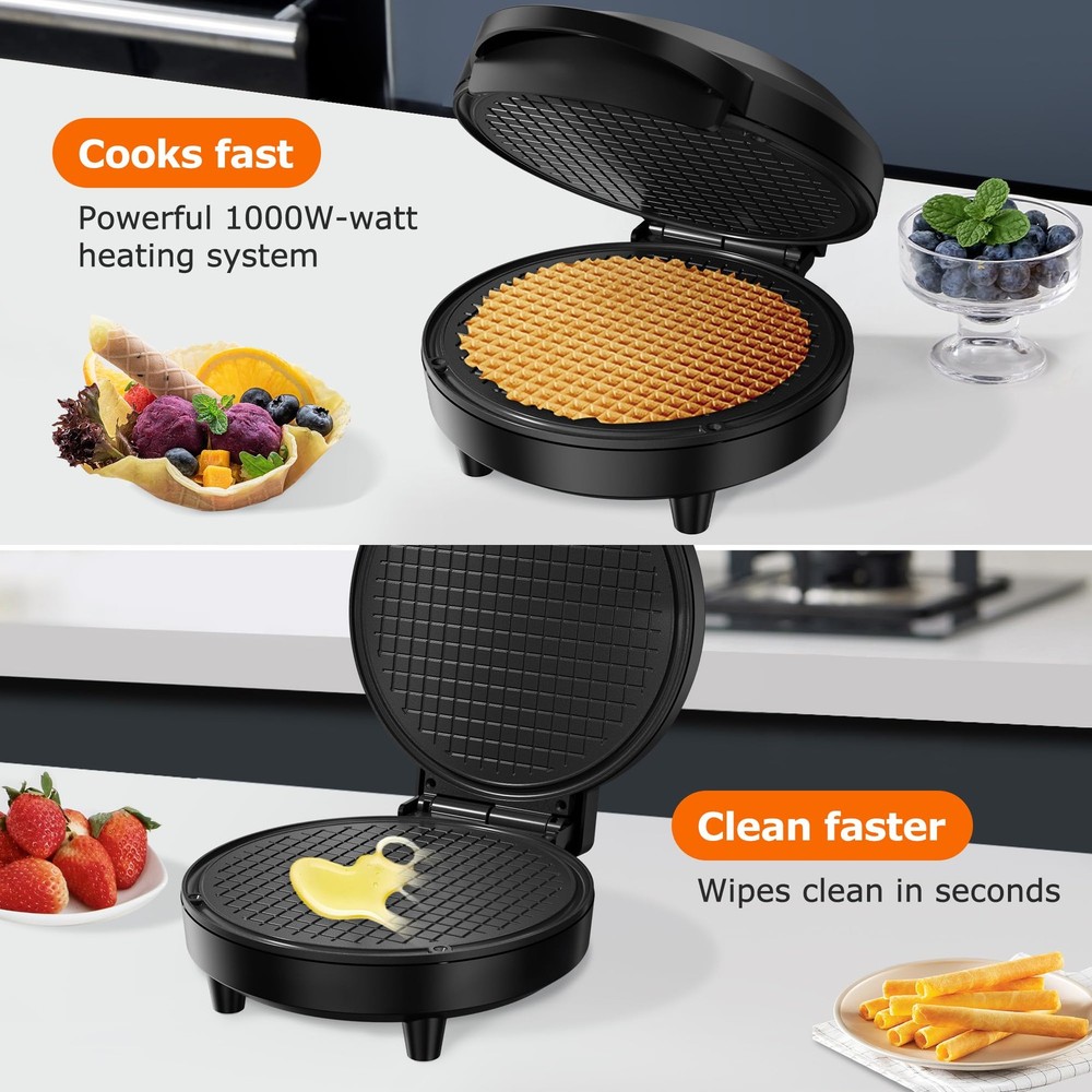 Waffle Cone Maker, 750W Thin Waffle Maker (Ice Cream Cone) with Shaper Roller...