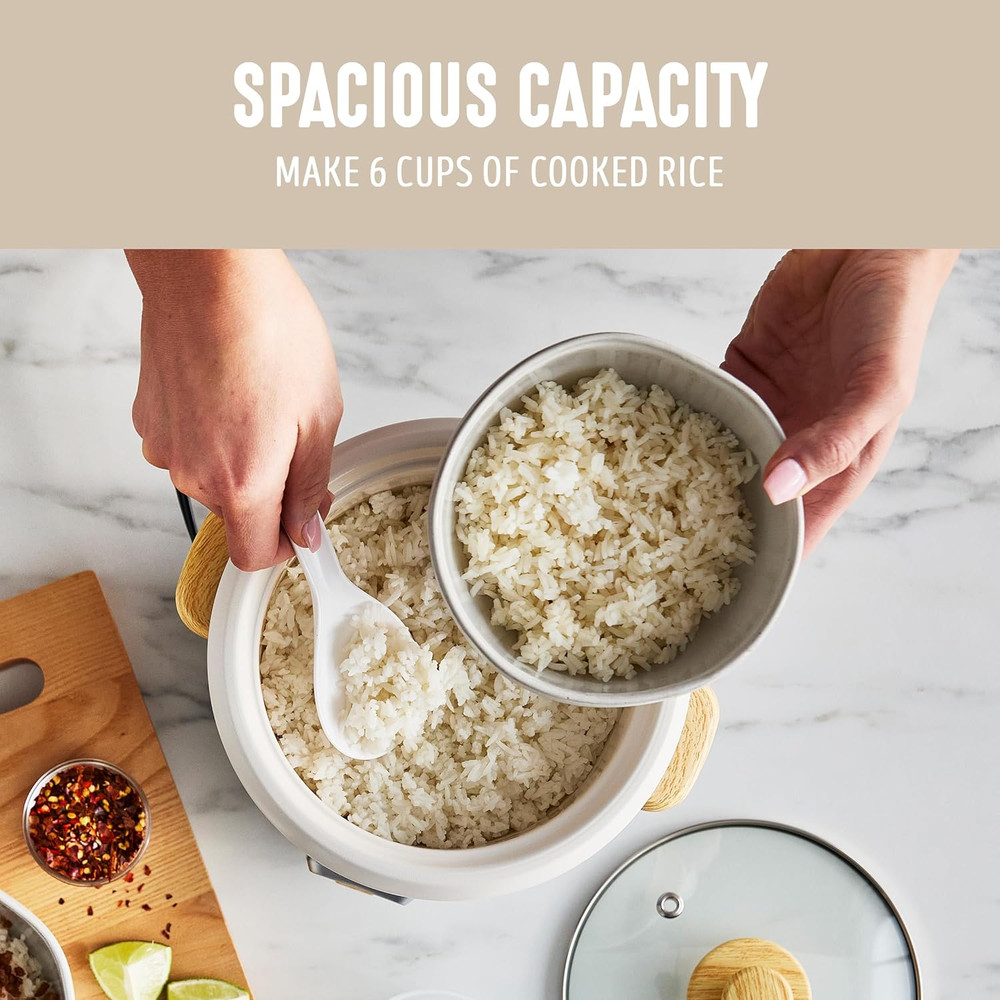 Compact Rice Cooker with Removable PFAS-Free Ceramic Pot, 3-Cup Capacity