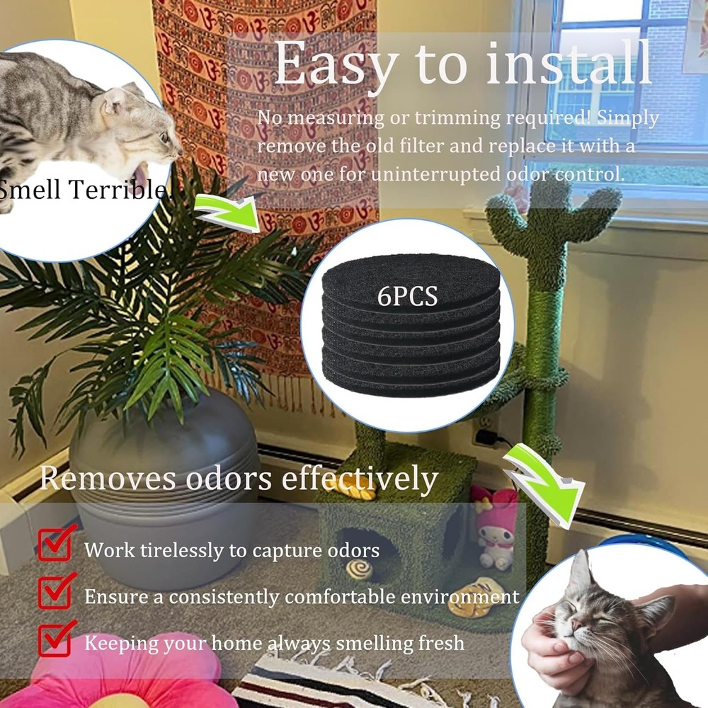 6Pcs Replacement Activated Charcoal Filters for Litter Box Carbon Premium Filter