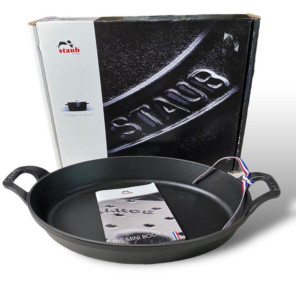 STAUB Cast Iron Oval Baker Roasting Pan 32 CM 2  1/4  QT Stackable Black/Teal