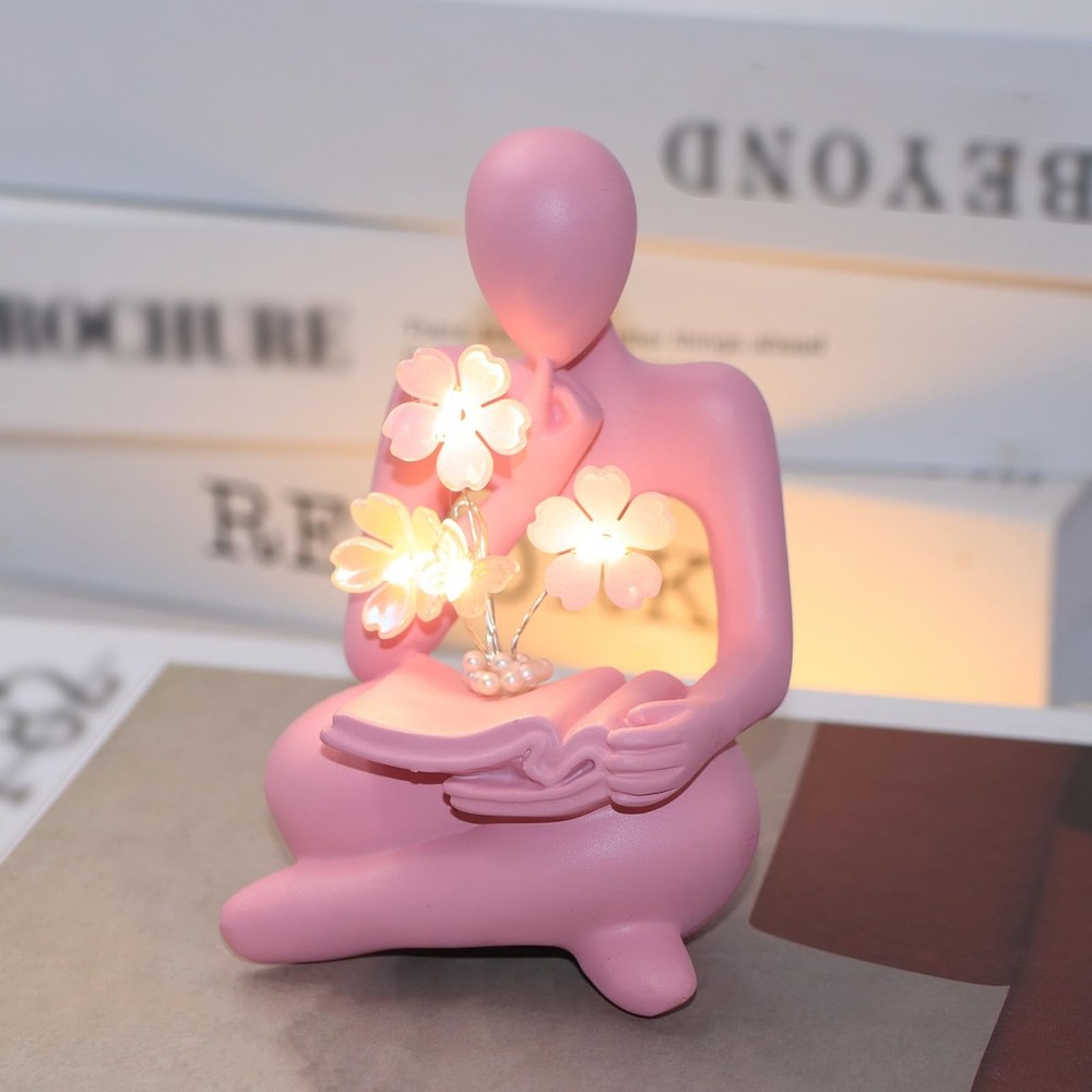 Bookshelf Decor Thinker Statue, Battery Powered Night Light, Modern Abstract ...