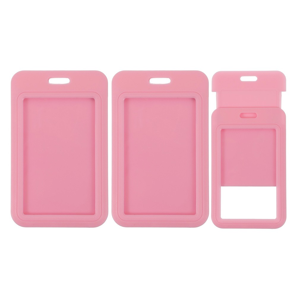 3 Pack Badge Holder, Plastic Vertical ID Protector Clips, Pink